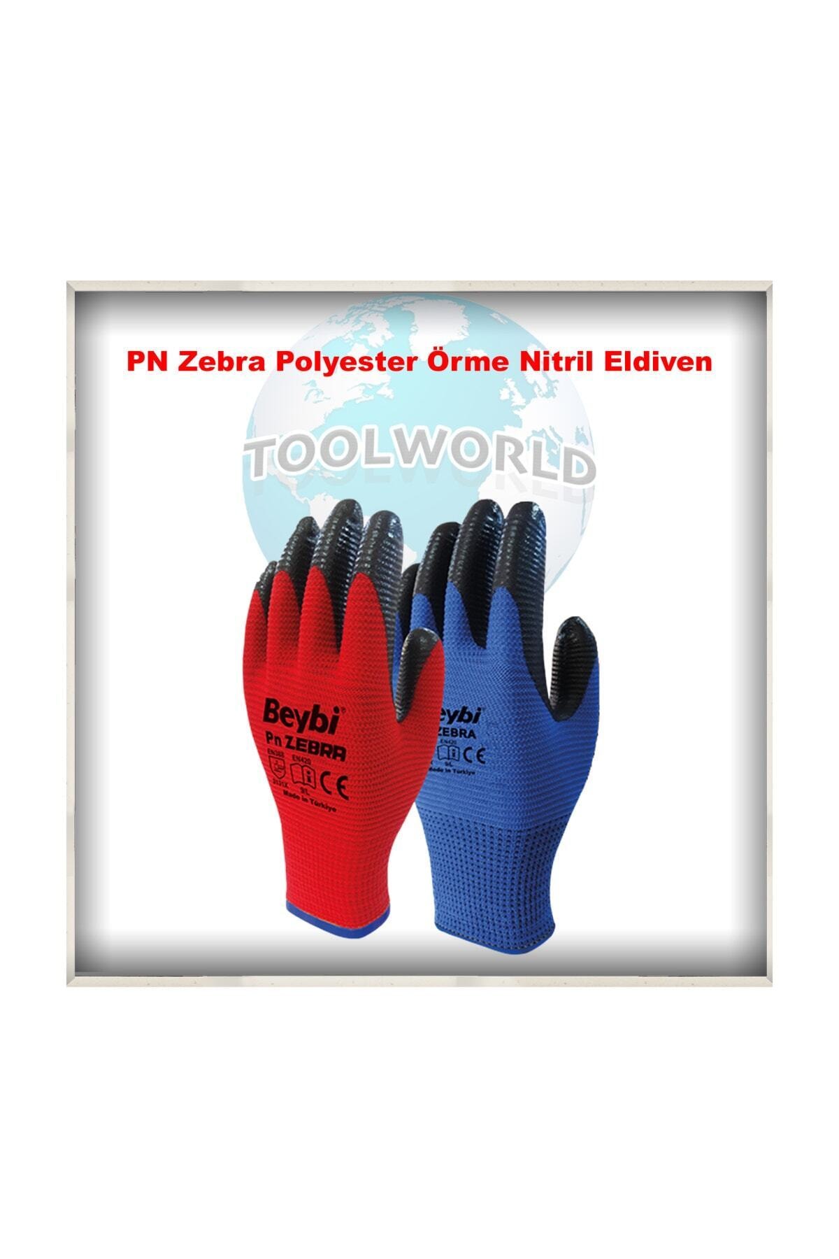 Pn Zebra Polyester Örme Nitril Eldiven 12li Paket